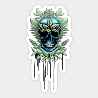 Elegant decorative blue skull with leaves Sticker